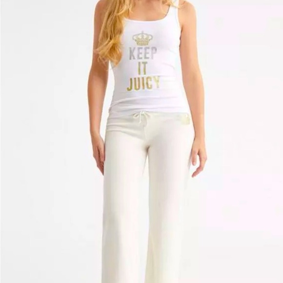 Juicy Couture Tank Top Keep It Juicy Glitter Xsmall NWT Silver/Gold/White - Picture 2 of 3